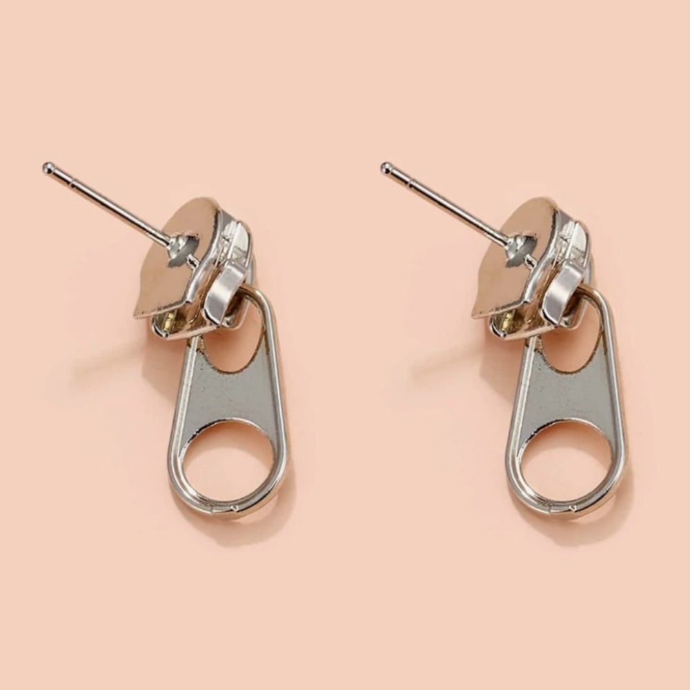 Any 3/$25! Silver Zipper Pull Stud Earrings - Picture 2 of 5